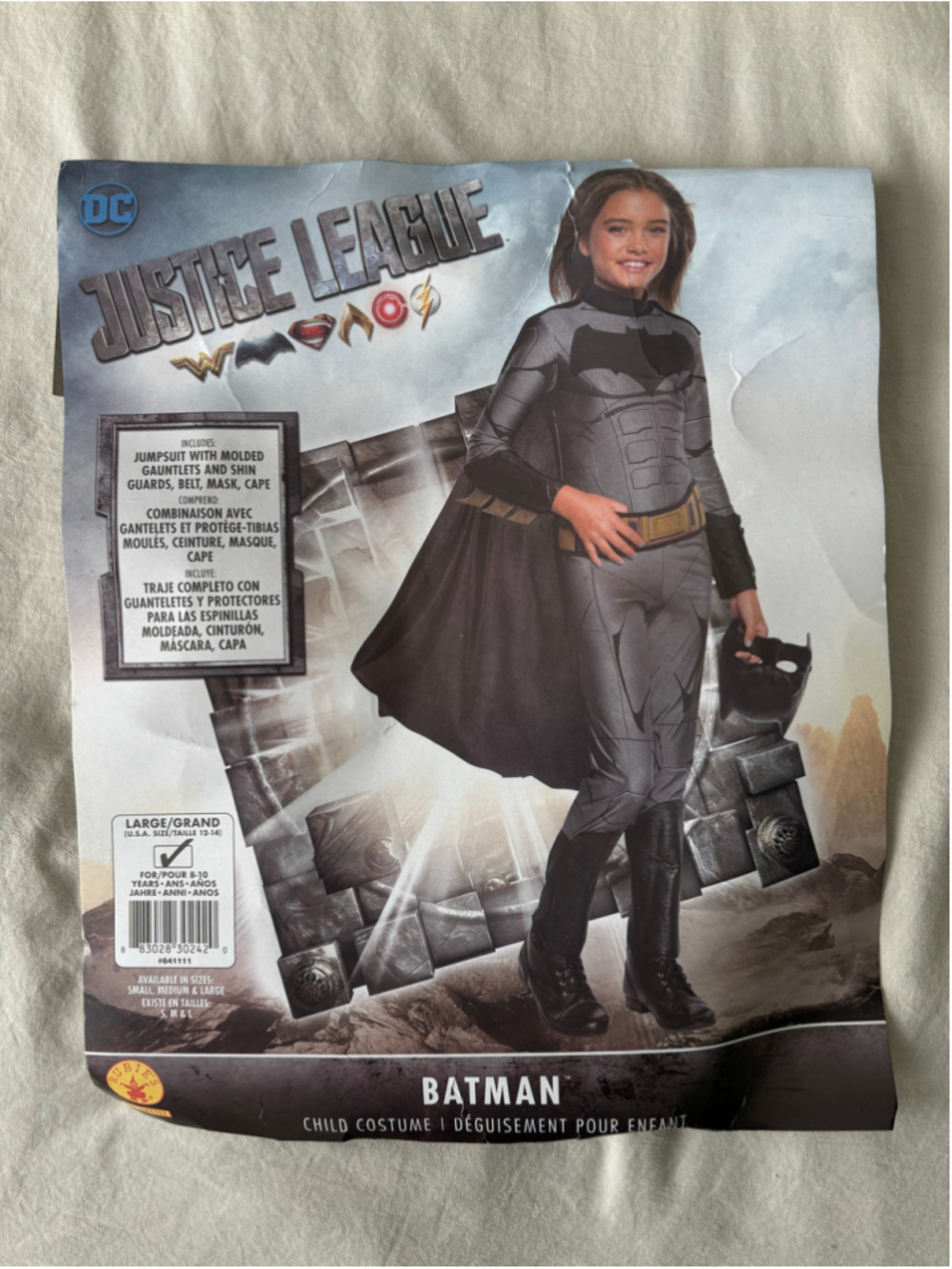 DC Batman Justice League Childs Costume Size Large(12-14) Grey Black